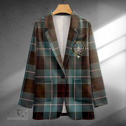 ScotsTee Shop Dunlop Weathered Clan Crest Casual Tartan Flat Lapel Collar Blazer Tartan Blazer Cotton