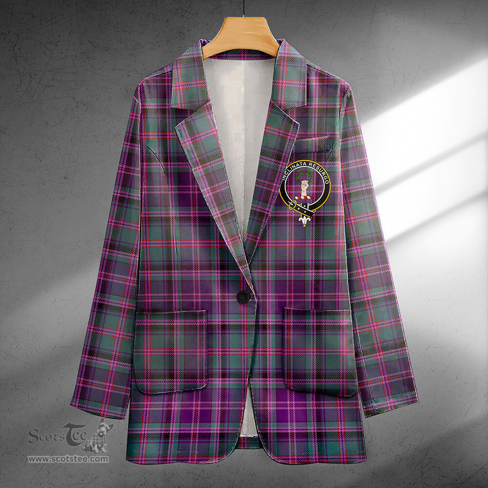 ScotsTee Shop Couper (Coupar) Weathered Clan Crest Casual Tartan Flat Lapel Collar Blazer Tartan Blazer Cotton