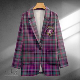 ScotsTee Shop Couper (Coupar) Weathered Clan Crest Casual Tartan Flat Lapel Collar Blazer Tartan Blazer Cotton