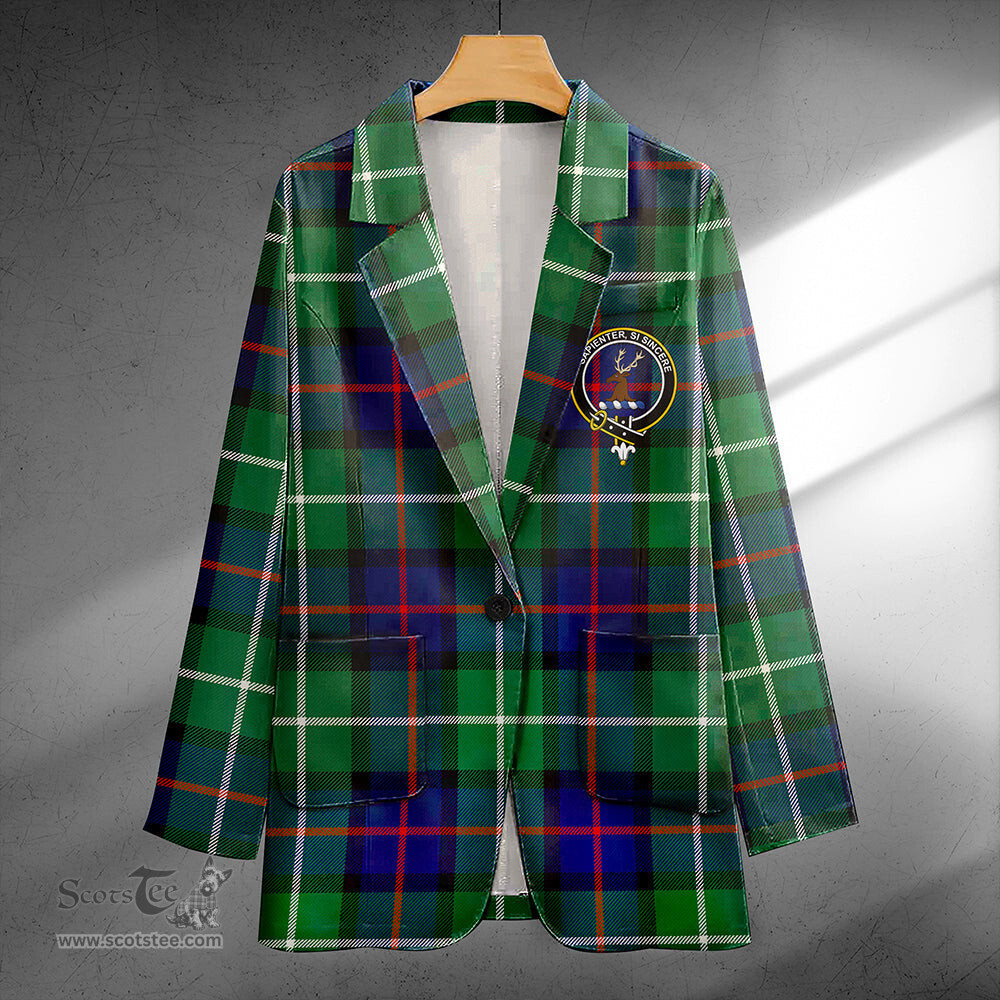 ScotsTee Shop Davidson of Tulloch Modern Clan Crest Casual Tartan Flat Lapel Collar Blazer Tartan Blazer Cotton