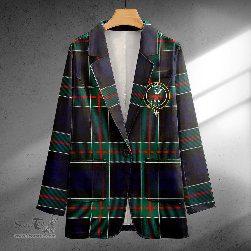 ScotsTee Shop Colquhoun Modern Clan Crest Casual Tartan Flat Lapel Collar Blazer Tartan Blazer Cotton