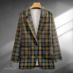 ScotsTee Shop Farquharson Weathered Clan Crest Casual Tartan Flat Lapel Collar Blazer Tartan Blazer Cotton