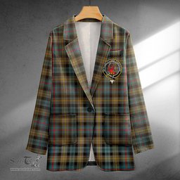 ScotsTee Shop Farquharson Weathered Clan Crest Casual Tartan Flat Lapel Collar Blazer Tartan Blazer Cotton