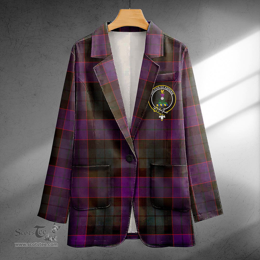 ScotsTee Shop Ferguson of Balquhidder Weathered Clan Crest Casual Tartan Flat Lapel Collar Blazer Tartan Blazer Cotton