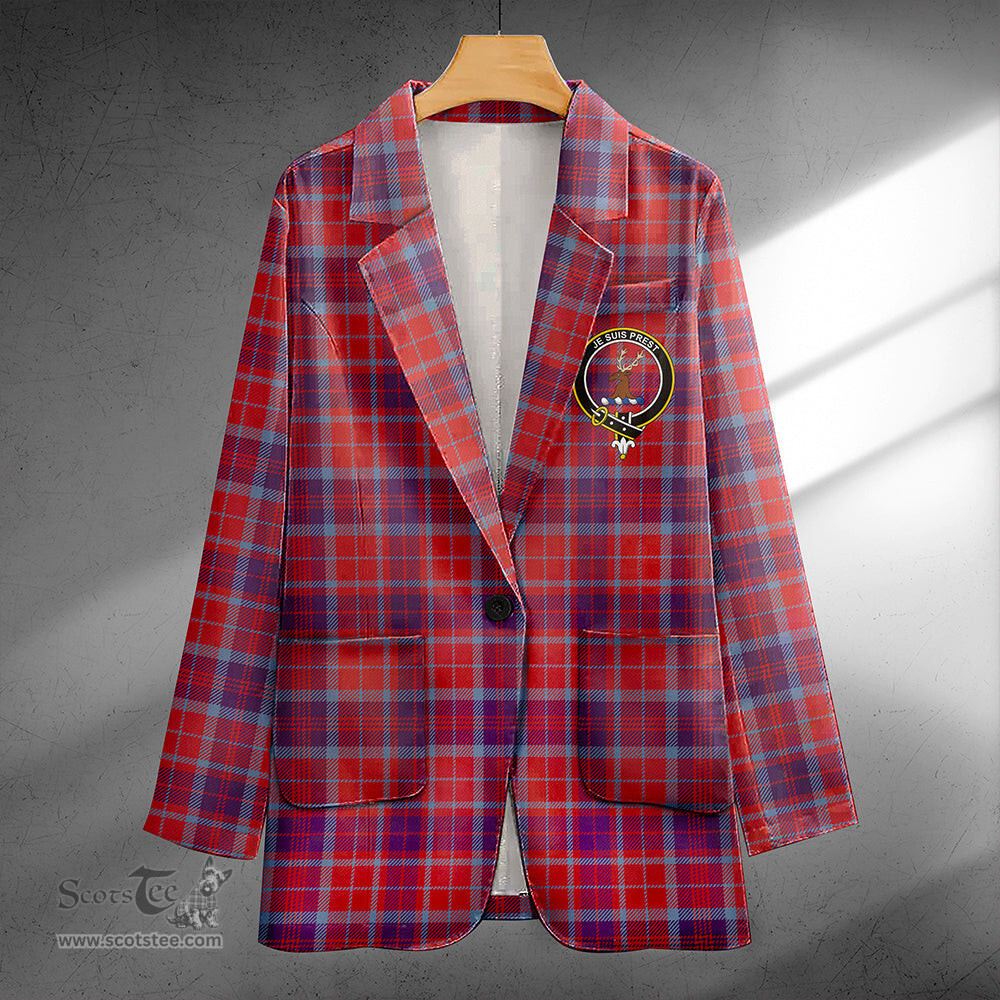 ScotsTee Shop Fraser of Reelig Weathered Clan Crest Casual Tartan Flat Lapel Collar Blazer Tartan Blazer Cotton