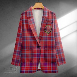 ScotsTee Shop Fraser of Reelig Weathered Clan Crest Casual Tartan Flat Lapel Collar Blazer Tartan Blazer Cotton