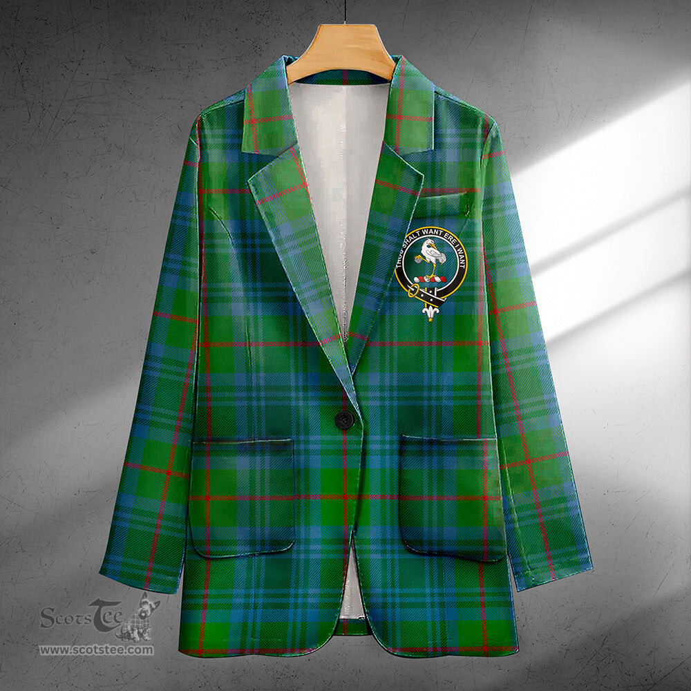 ScotsTee Shop Cranston Modern Clan Crest Casual Tartan Flat Lapel Collar Blazer Tartan Blazer Cotton