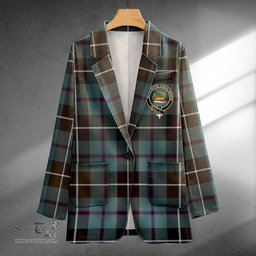ScotsTee Shop Douglas Weathered Clan Crest Casual Tartan Flat Lapel Collar Blazer Tartan Blazer Cotton