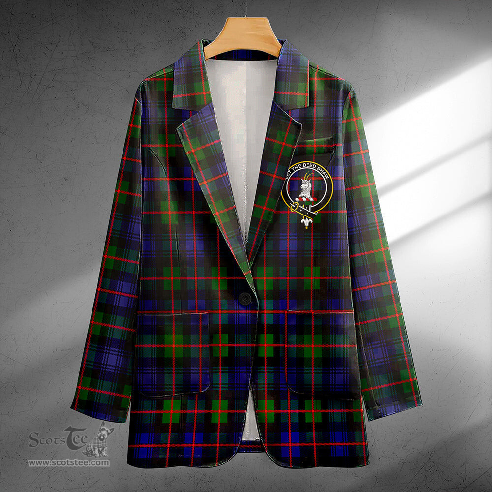 ScotsTee Shop Fleming Clan Crest Casual Tartan Flat Lapel Collar Blazer Tartan Blazer Cotton