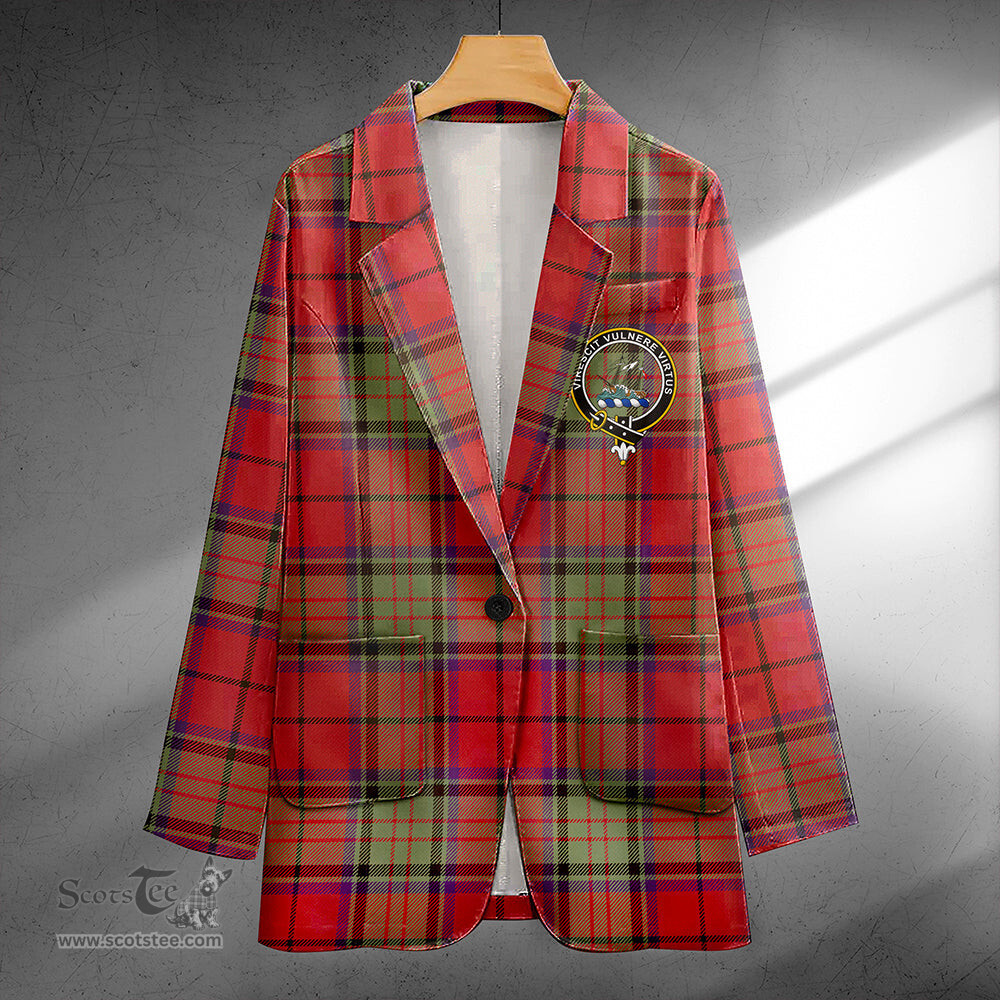 ScotsTee Shop Dickie Weathered Clan Crest Casual Tartan Flat Lapel Collar Blazer Tartan Blazer Cotton