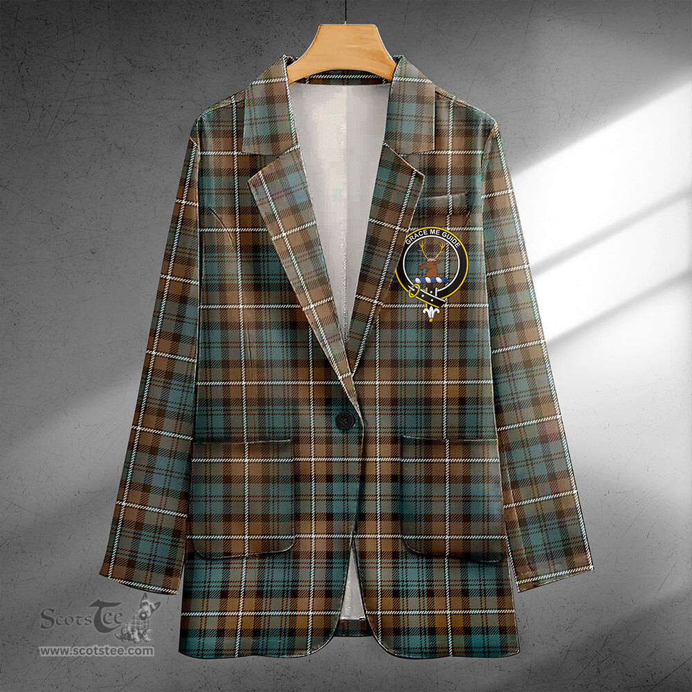 ScotsTee Shop Forbes Weathered Clan Crest Casual Tartan Flat Lapel Collar Blazer Tartan Blazer Cotton
