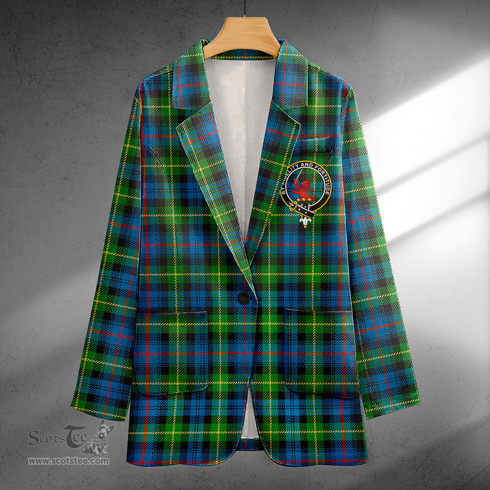 ScotsTee Shop Farquharson Ancient Clan Crest Casual Tartan Flat Lapel Collar Blazer Tartan Blazer Cotton