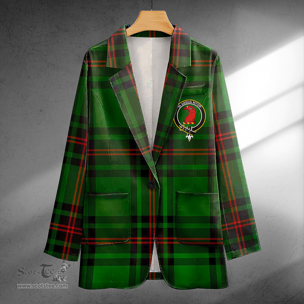 ScotsTee Shop Halkerston Clan Crest Casual Tartan Flat Lapel Collar Blazer Tartan Blazer Cotton