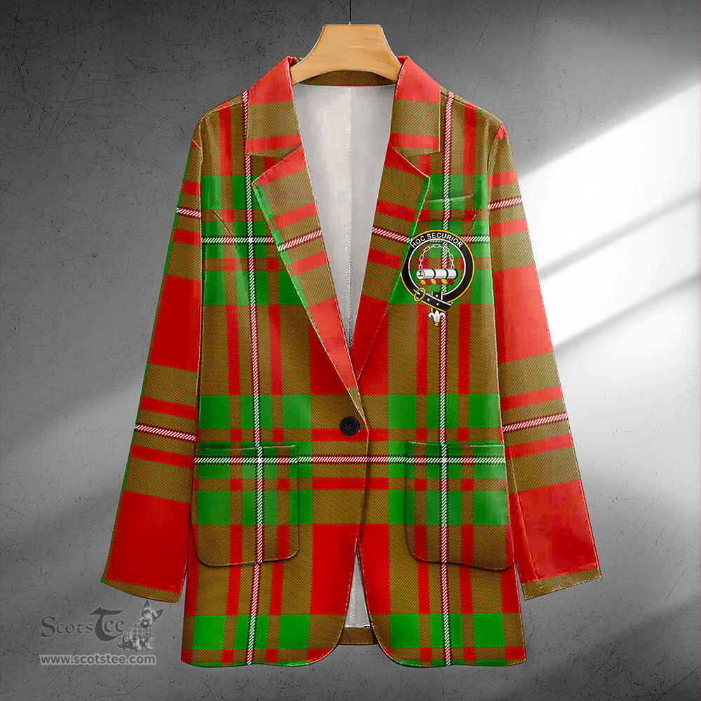 ScotsTee Shop Grierson Clan Crest Casual Tartan Flat Lapel Collar Blazer Tartan Blazer Cotton