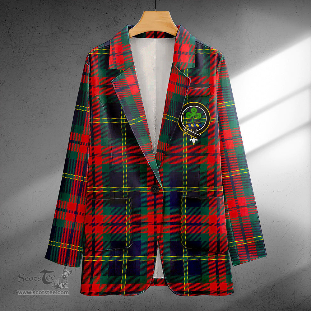 ScotsTee Shop Harvey Modern Clan Crest Casual Tartan Flat Lapel Collar Blazer Tartan Blazer Cotton