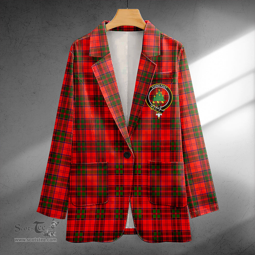 ScotsTee Shop Grant Modern Clan Crest Casual Tartan Flat Lapel Collar Blazer Tartan Blazer Cotton