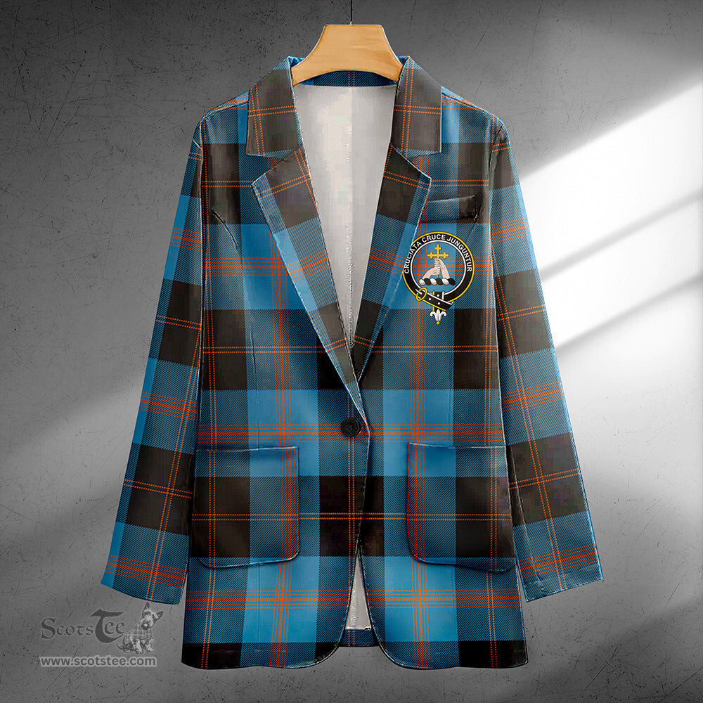 ScotsTee Shop Garden Clan Crest Casual Tartan Flat Lapel Collar Blazer Tartan Blazer Cotton