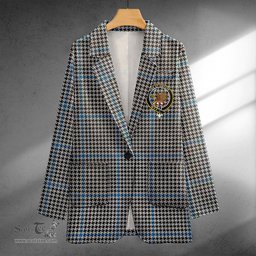 ScotsTee Shop Gladstone Clan Crest Casual Tartan Flat Lapel Collar Blazer Tartan Blazer Cotton