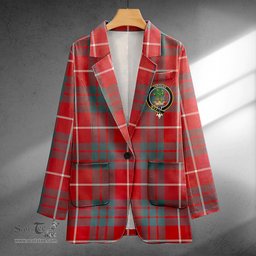 ScotsTee Shop Hamilton Weathered Clan Crest Casual Tartan Flat Lapel Collar Blazer Tartan Blazer Cotton