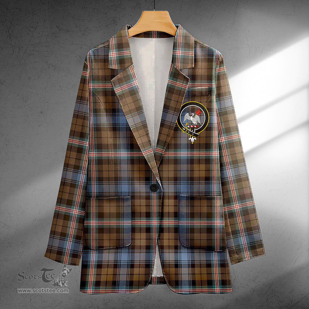 ScotsTee Shop Gammell Weathered Clan Crest Casual Tartan Flat Lapel Collar Blazer Tartan Blazer Cotton