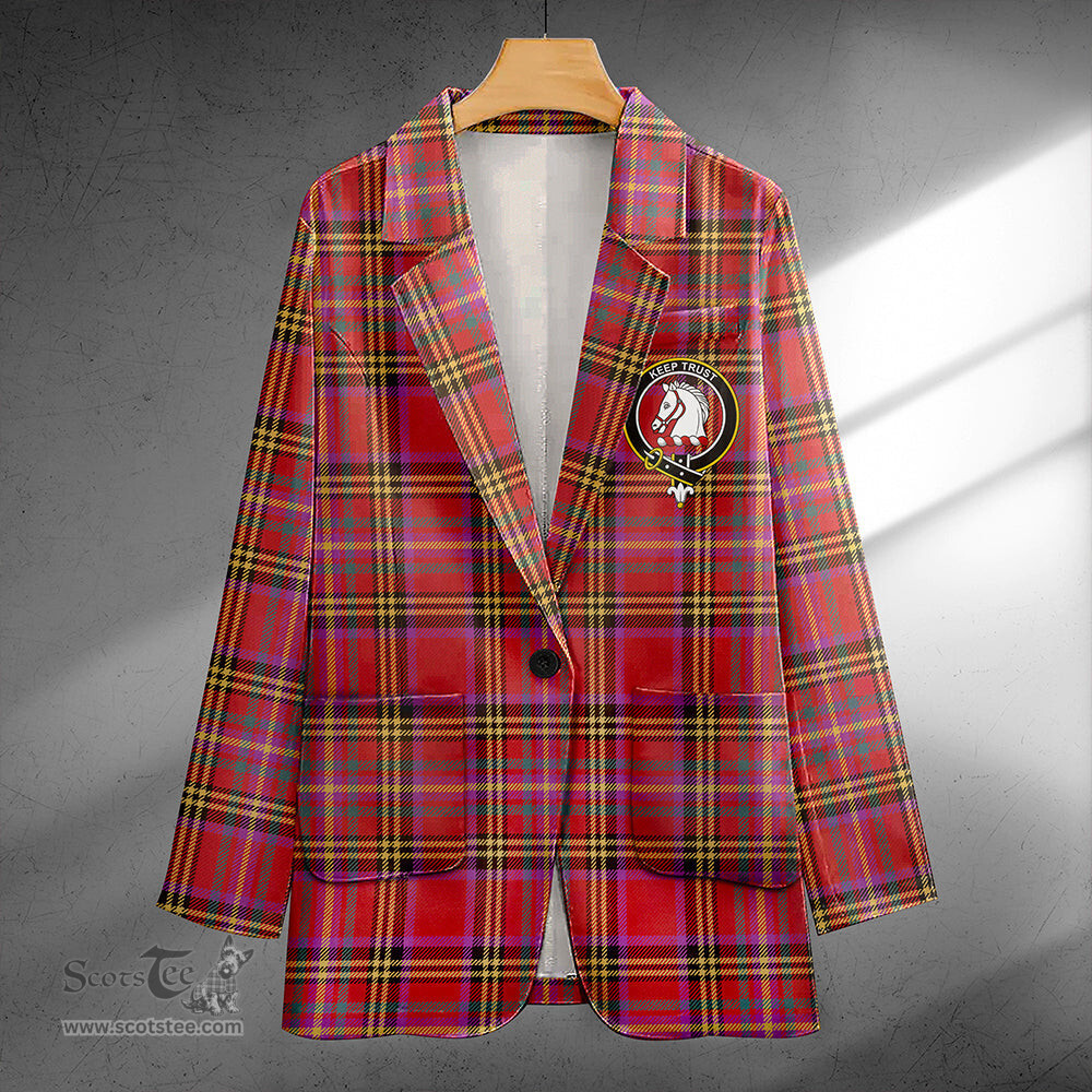 ScotsTee Shop Hepburn Weathered Clan Crest Casual Tartan Flat Lapel Collar Blazer Tartan Blazer Cotton