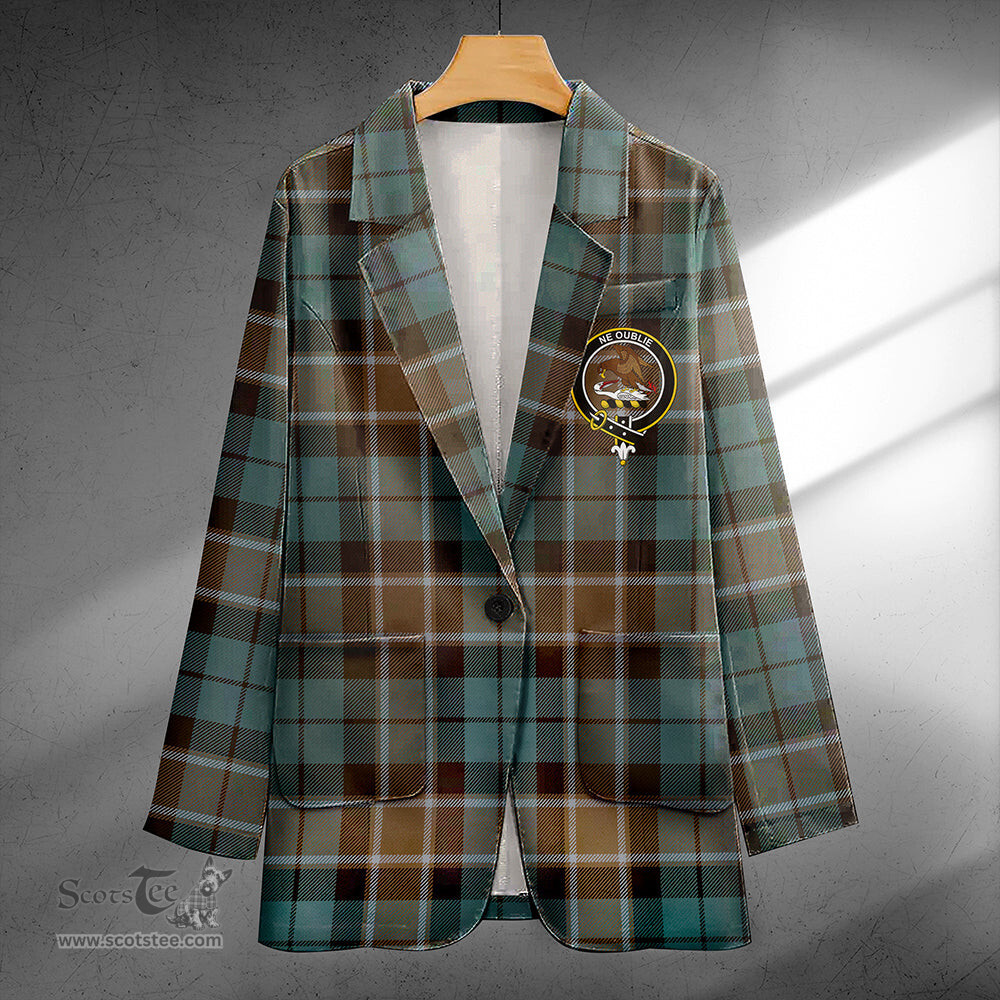 ScotsTee Shop Graham of Menteith Weathered Clan Crest Casual Tartan Flat Lapel Collar Blazer Tartan Blazer Cotton