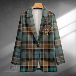 ScotsTee Shop Graham of Menteith Weathered Clan Crest Casual Tartan Flat Lapel Collar Blazer Tartan Blazer Cotton