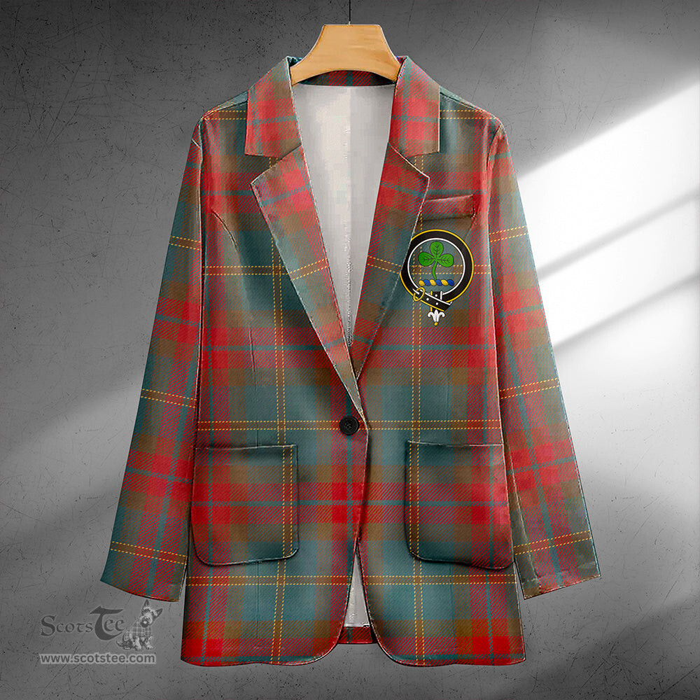 ScotsTee Shop Harvey Weathered Clan Crest Casual Tartan Flat Lapel Collar Blazer Tartan Blazer Cotton