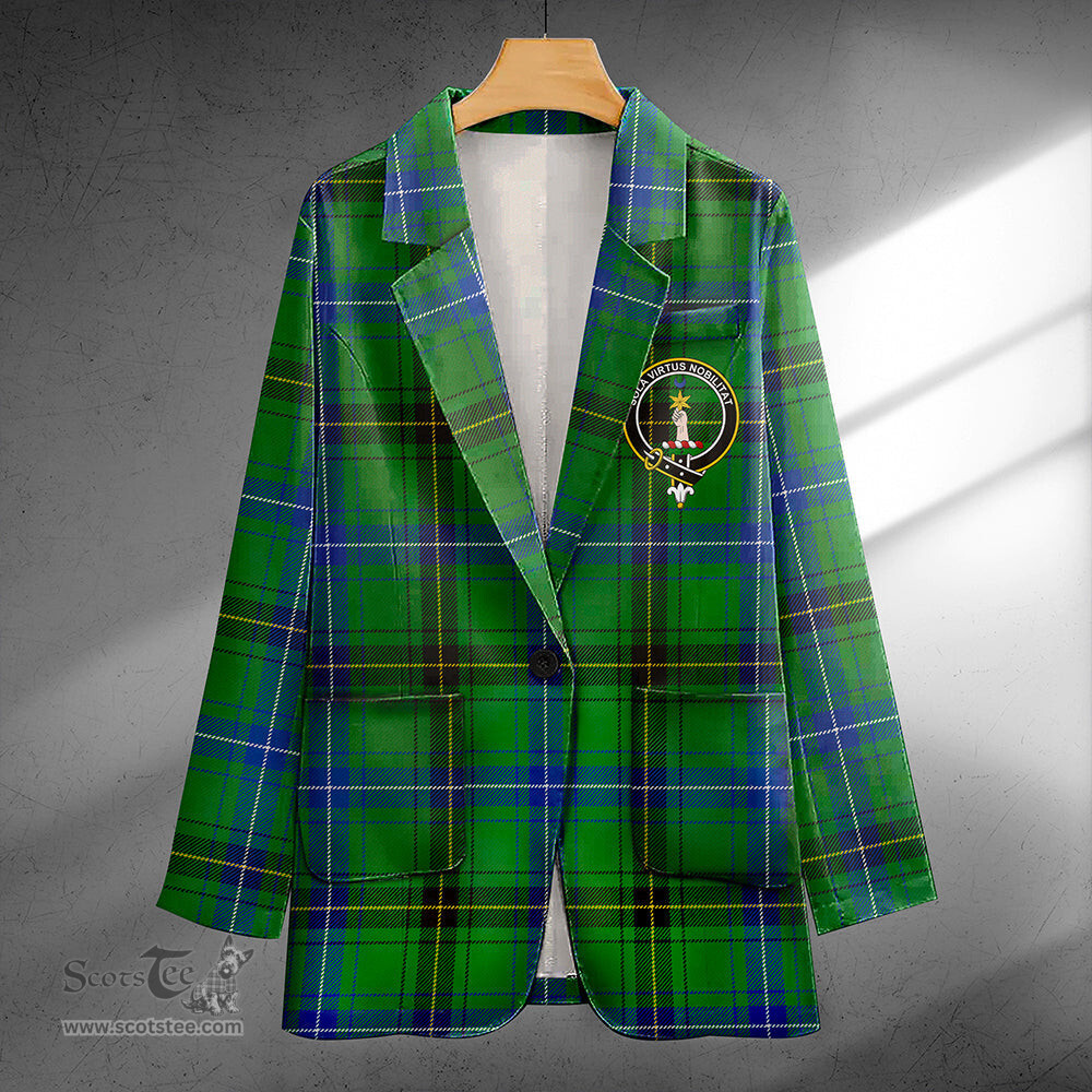 ScotsTee Shop Henderson (MacKendrick) Modern Clan Crest Casual Tartan Flat Lapel Collar Blazer Tartan Blazer Cotton