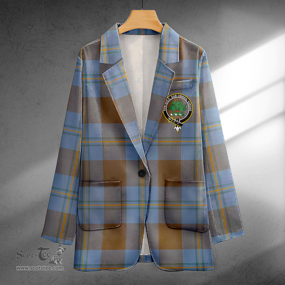 ScotsTee Shop Irvine of Bonshaw Weathered Clan Crest Casual Tartan Flat Lapel Collar Blazer Tartan Blazer Cotton
