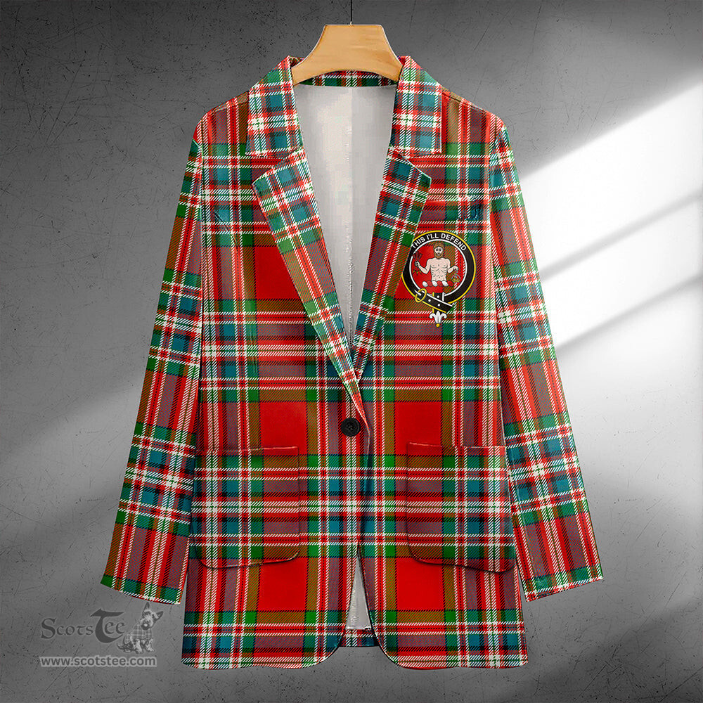 ScotsTee Shop MacFarlane Red Ancient Clan Crest Casual Tartan Flat Lapel Collar Blazer Tartan Blazer Cotton