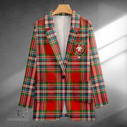 ScotsTee Shop MacFarlane Red Ancient Clan Crest Casual Tartan Flat Lapel Collar Blazer Tartan Blazer Cotton