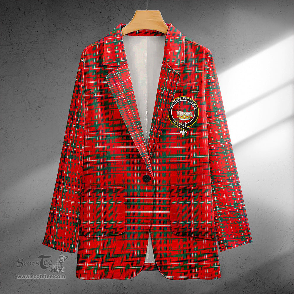 ScotsTee Shop MacDonald of Staffa (Donald of Staffa) Modern Clan Crest Casual Tartan Flat Lapel Collar Blazer Tartan Blazer Cotton