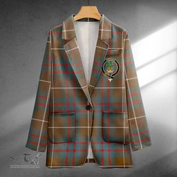 ScotsTee Shop Hamilton of Clayton Weathered Clan Crest Casual Tartan Flat Lapel Collar Blazer Tartan Blazer Cotton