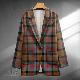 ScotsTee Shop Logan Weathered Clan Crest Casual Tartan Flat Lapel Collar Blazer Tartan Blazer Cotton