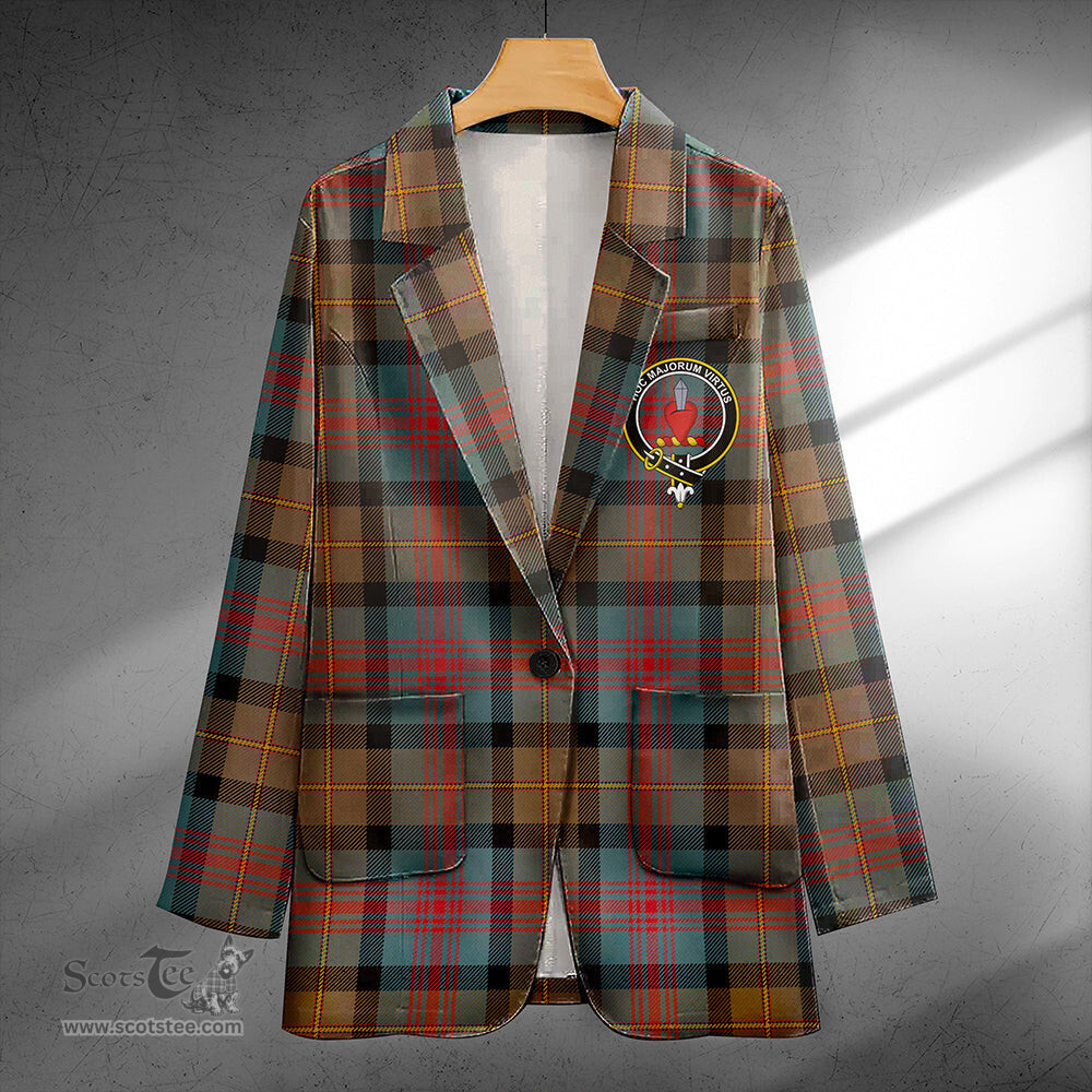 ScotsTee Shop Logan Weathered Clan Crest Casual Tartan Flat Lapel Collar Blazer Tartan Blazer Cotton