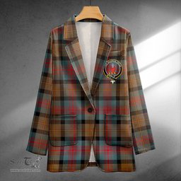 ScotsTee Shop Logan Weathered Clan Crest Casual Tartan Flat Lapel Collar Blazer Tartan Blazer Cotton