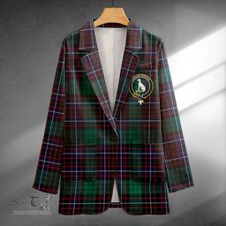 ScotsTee Shop Hunter of Peebleshire Modern Clan Crest Casual Tartan Flat Lapel Collar Blazer Tartan Blazer Cotton