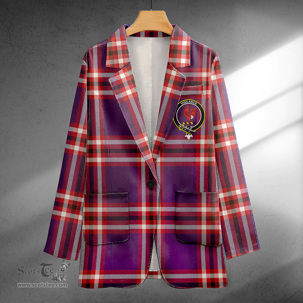 ScotsTee Shop Laing of Archiestown (Lang of Archiestown) Weathered Clan Crest Casual Tartan Flat Lapel Collar Blazer Tartan Blazer Cotton