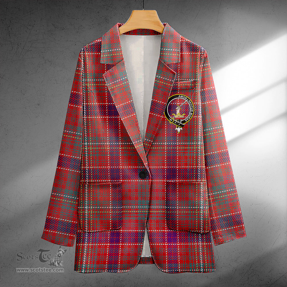ScotsTee Shop Lumsden Waistcoat Weathered Clan Crest Casual Tartan Flat Lapel Collar Blazer Tartan Blazer Cotton