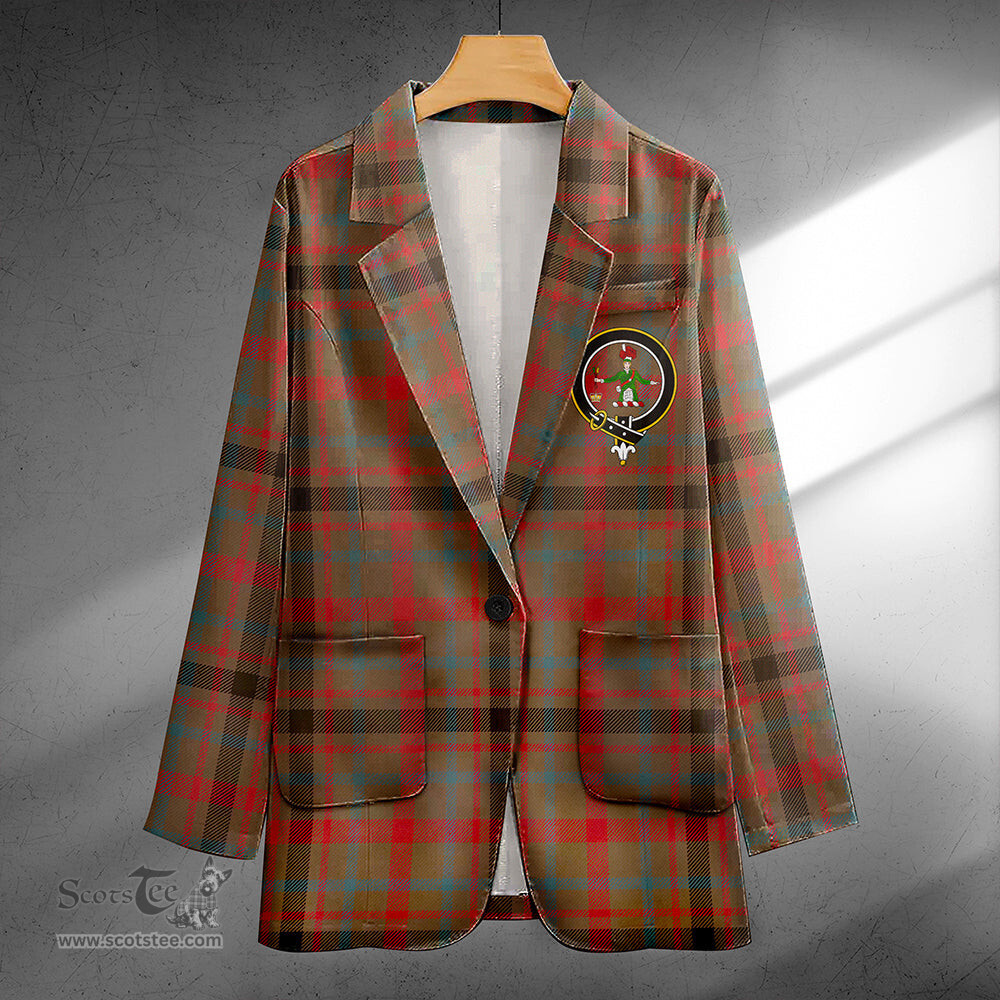 ScotsTee Shop MacDonagh Weathered Clan Crest Casual Tartan Flat Lapel Collar Blazer Tartan Blazer Cotton