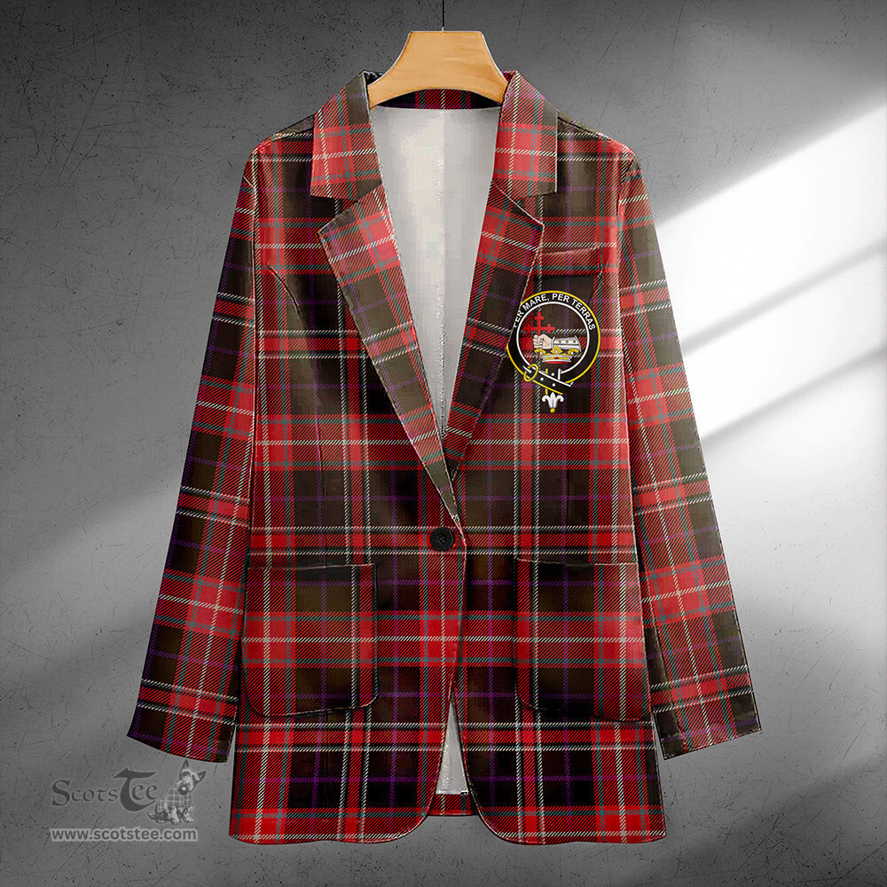 ScotsTee Shop MacDonald Sir John A (Donald Sir John A) Weathered Clan Crest Casual Tartan Flat Lapel Collar Blazer Tartan Blazer Cotton