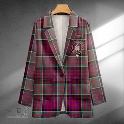 ScotsTee Shop MacDonald of Clanranald (Donald of Clanranald) Weathered Clan Crest Casual Tartan Flat Lapel Collar Blazer Tartan Blazer Cotton