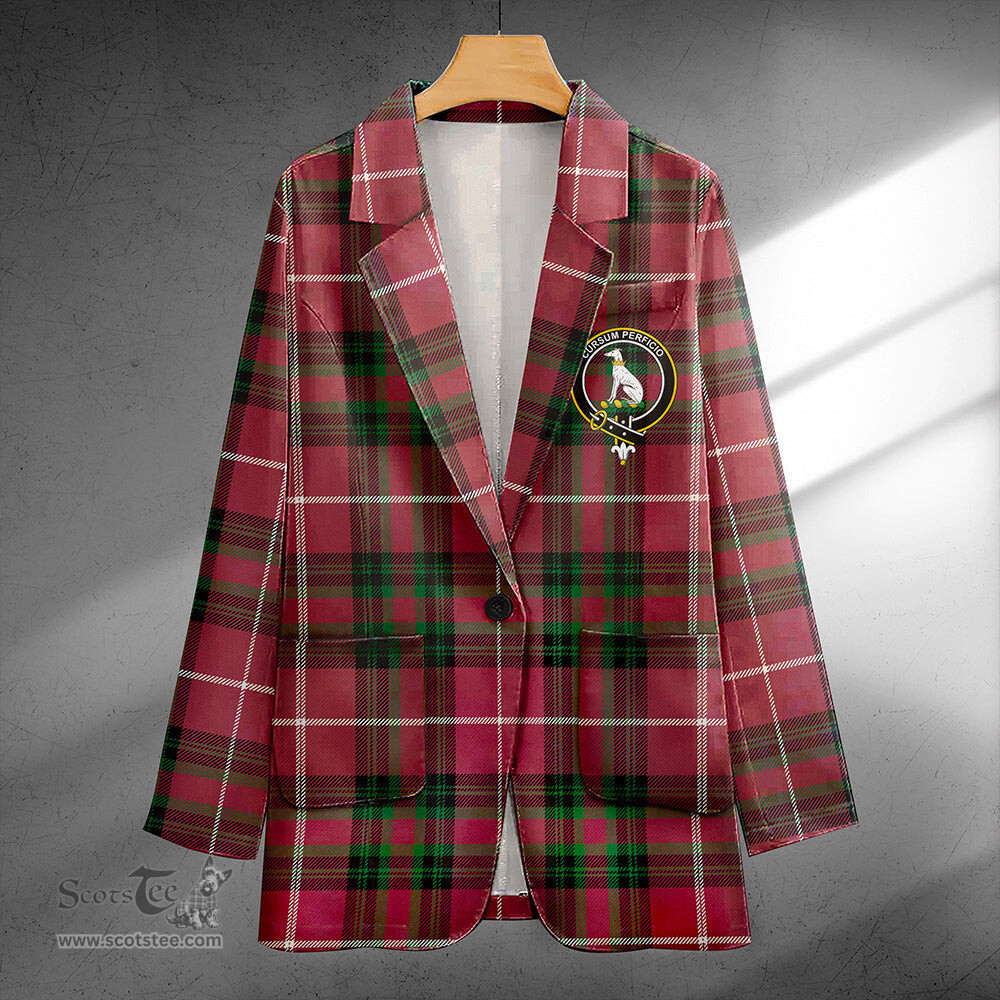 ScotsTee Shop Hunter of Bute (Hunter Maroon) Ancient Clan Crest Casual Tartan Flat Lapel Collar Blazer Tartan Blazer Cotton