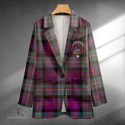 ScotsTee Shop MacDonell of Glengarry Weathered Clan Crest Casual Tartan Flat Lapel Collar Blazer Tartan Blazer Cotton