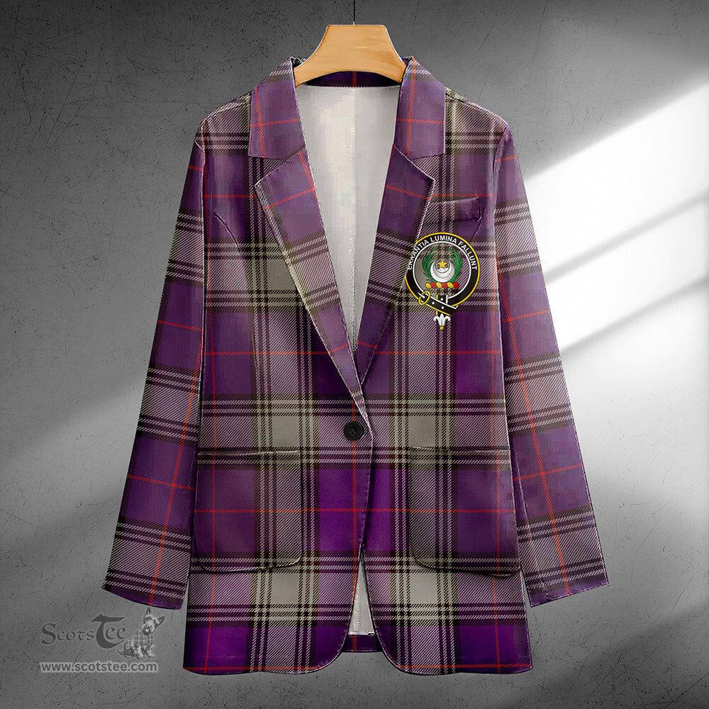 ScotsTee Shop Kinnaird Weathered Clan Crest Casual Tartan Flat Lapel Collar Blazer Tartan Blazer Cotton
