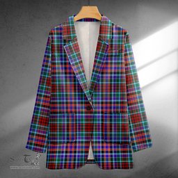 ScotsTee Shop Huntly Modern Clan Crest Casual Tartan Flat Lapel Collar Blazer Tartan Blazer Cotton