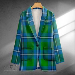 ScotsTee Shop Irvine Ancient Clan Crest Casual Tartan Flat Lapel Collar Blazer Tartan Blazer Cotton