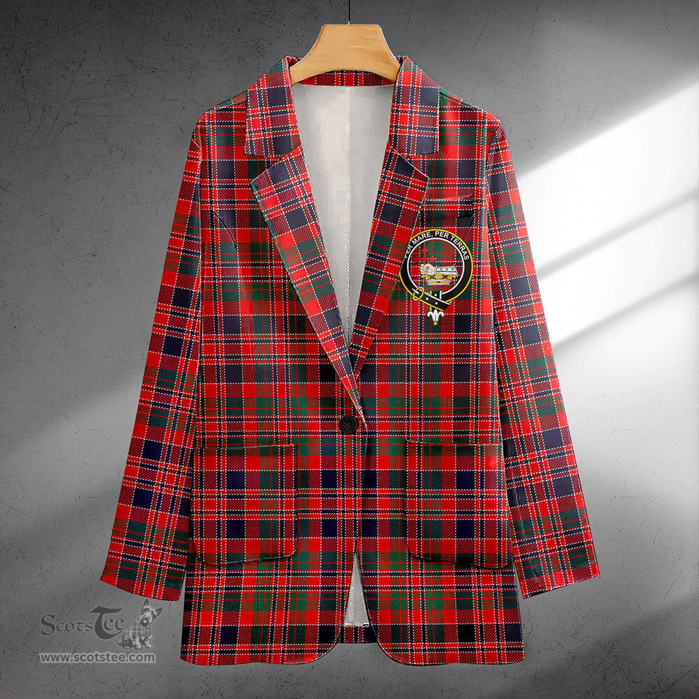 ScotsTee Shop MacDonald of Boisdale (Donald Boisdale) Modern Clan Crest Casual Tartan Flat Lapel Collar Blazer Tartan Blazer Cotton