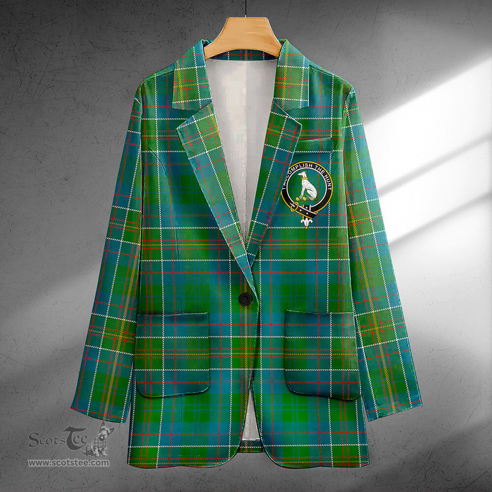ScotsTee Shop Hunter of Hunterston (Michael of Hunterston) Ancient Clan Crest Casual Tartan Flat Lapel Collar Blazer Tartan Blazer Cotton
